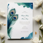 お洒落孔雀の羽の水の色結婚の 招待状