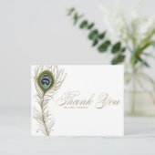 お洒落孔雀フェザーありがとうはがき ポストカード (スタンド正面)