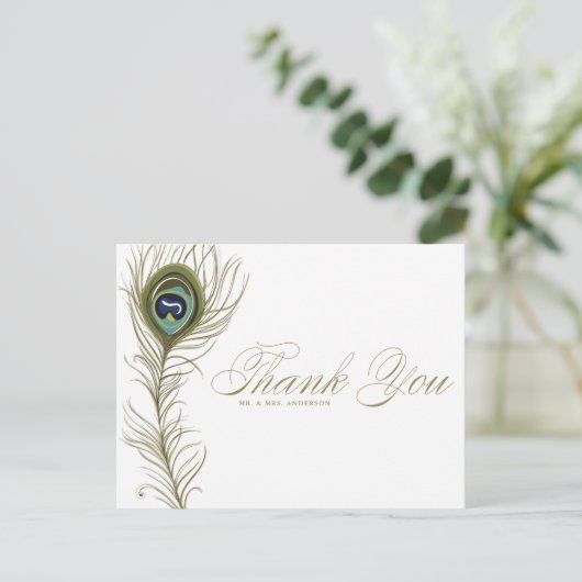 お洒落孔雀フェザーありがとうはがき ポストカード (スタンド正面)