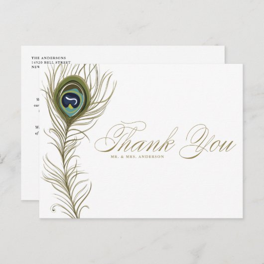 お洒落孔雀フェザーありがとうはがき ポストカード (正面/裏面)