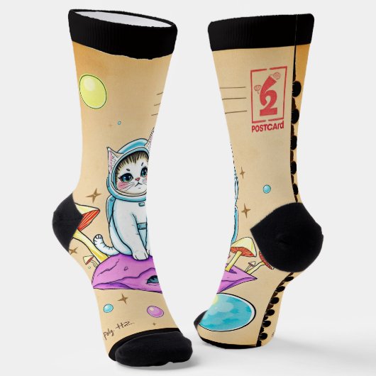 お洒落宇宙キャットレトロソックス ソックス (傾斜あり)