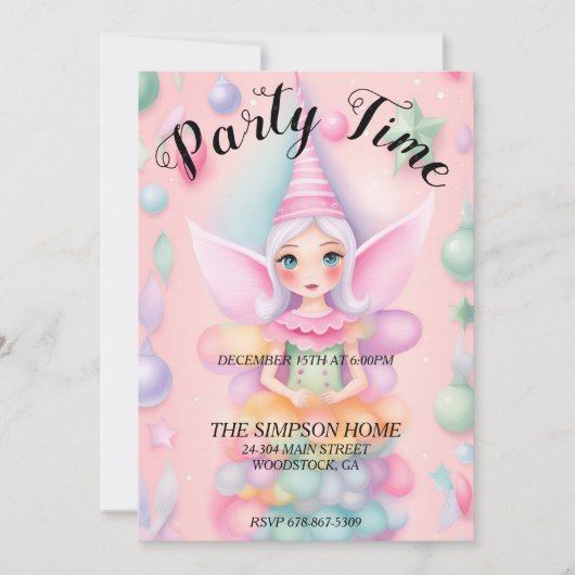 お洒落小妖精や小人パーティの招待状 招待状 (正面)