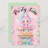 お洒落小妖精や小人パーティの招待状 招待状 (正面/裏面)