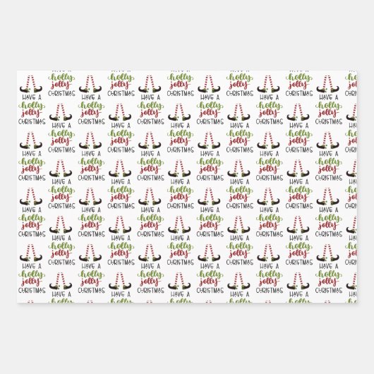 お洒落小妖精や小人ホリーすてきクリスマスレッドグリーン ラッピングペーパーシート (正面2)