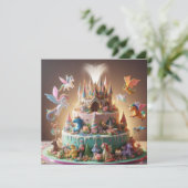 お洒落幻想的ユニコーン&キャッスルお誕生日ケーキ カード (スタンド正面)