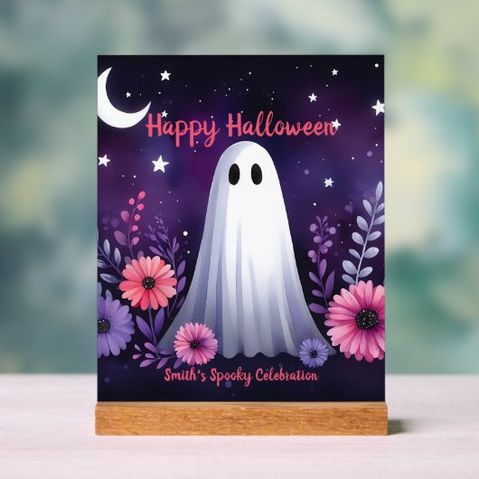 お洒落幽霊とフローラ不気味ピンクパープル アクリルサイン (ニュートラル)