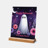 お洒落幽霊とフローラ不気味ピンクパープル アクリルサイン (傾斜)