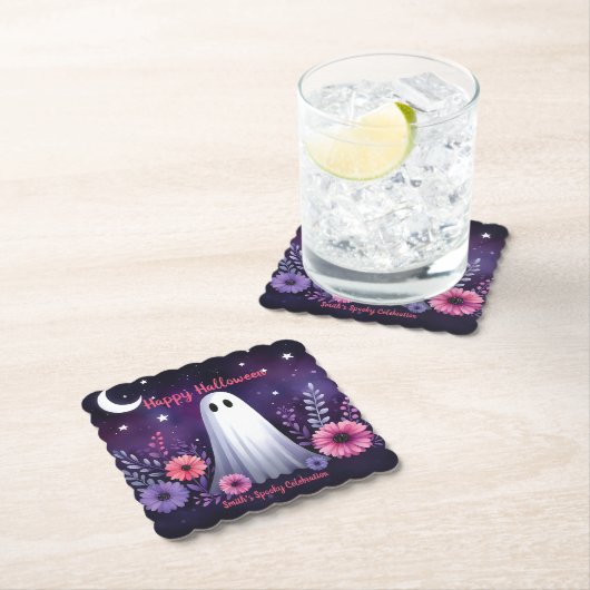お洒落幽霊とフローラ不気味ピンクパープル ペーパーコースター (インサイチュ)