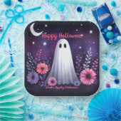 お洒落幽霊とフローラ不気味ピンクパープル ペーパープレート (パーティー)