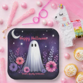 お洒落幽霊とフローラ不気味ピンクパープル ペーパープレート (パーティー)