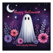 お洒落幽霊とフローラ不気味ピンクパープル ポスター (正面)