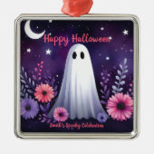お洒落幽霊とフローラ不気味ピンクパープル メタルオーナメント (正面)
