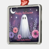お洒落幽霊とフローラ不気味ピンクパープル メタルオーナメント (左)