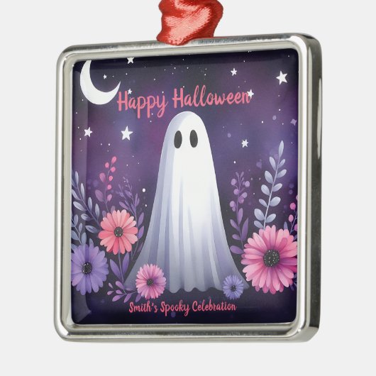 お洒落幽霊とフローラ不気味ピンクパープル メタルオーナメント (左)