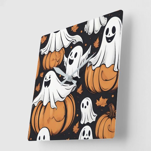 お洒落幽霊遊がハロウィーンのカボチャの中に スクエア壁時計 (傾斜)