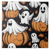 お洒落幽霊遊がハロウィーンのカボチャの中に タイル (正面)