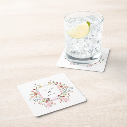 お洒落庭園の結婚式クレストモノグラム スクエアペーパーコースター (インサイチュ)