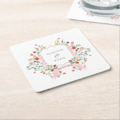 お洒落庭園の結婚式クレストモノグラム スクエアペーパーコースター (アングル)