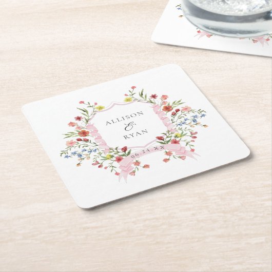 お洒落庭園の結婚式クレストモノグラム スクエアペーパーコースター (アングル)