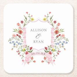 お洒落庭園の結婚式クレストモノグラム スクエアペーパーコースター