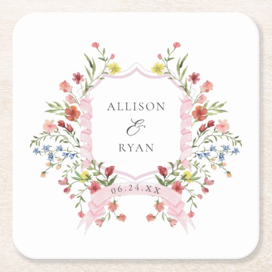 お洒落庭園の結婚式クレストモノグラム スクエアペーパーコースター (正面)