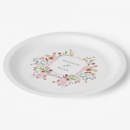 お洒落庭園の結婚式クレストモノグラム ペーパープレート (アングル)