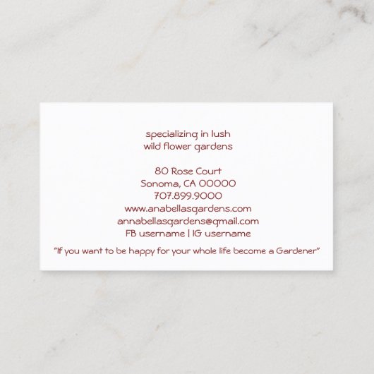 お洒落庭師の地主の喜びフローラ 名刺 (裏面)
