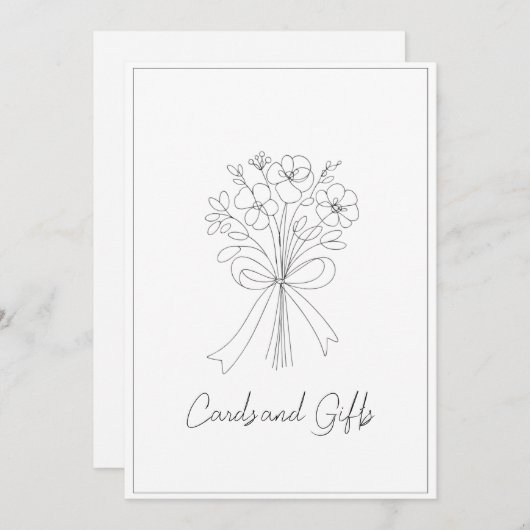 お洒落弓描と花のカードとギフトサイン 招待状 (正面/裏面)