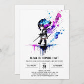 お洒落忍者カスタムデジタルガール誕生日 招待状 (正面/裏面)