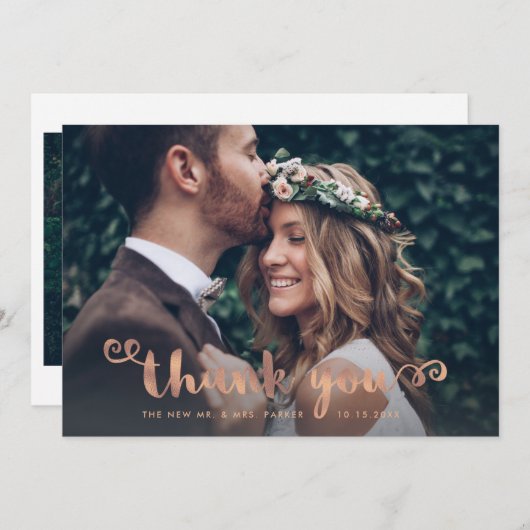 お洒落感謝してい | の写真結婚バラ金ゴールドスクリプト サンキューカード (正面/裏面)