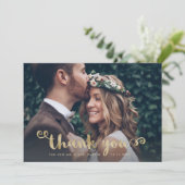 お洒落感謝してい | 結婚の写真と金ゴールドスクリプト サンキューカード (スタンド正面)