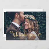 お洒落感謝してい | 結婚の写真と金ゴールドスクリプト サンキューカード (正面/裏面)