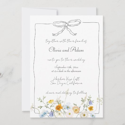 お洒落手予測できな引き弓野結婚花 招待状 (正面)