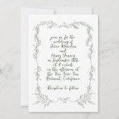 お洒落手書きアイビーフレーム結婚植物体 招待状 (正面)