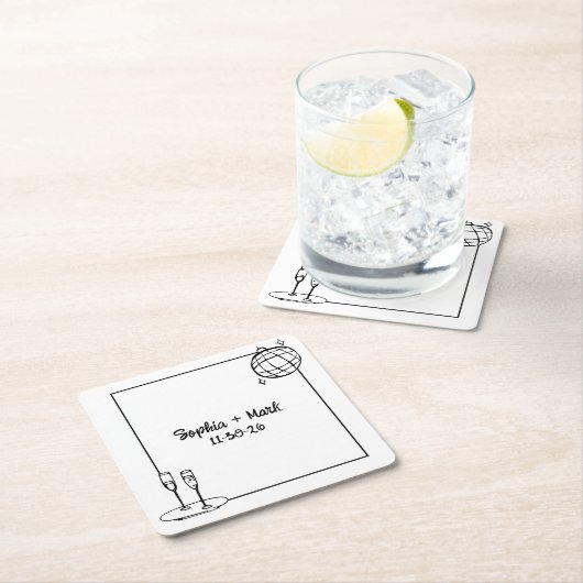 お洒落手書きディスコパーソナライズされた結婚ズ スクエアペーパーコースター (インサイチュ)
