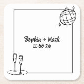 お洒落手書きディスコパーソナライズされた結婚ズ スクエアペーパーコースター (正面)