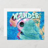 お洒落抽象芸術フィッシュトリオパーソナライズされたブルー ポストカード (正面/裏面)