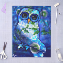 お洒落抽象芸術フクロウ青い緑のフローラの分離 薄葉紙