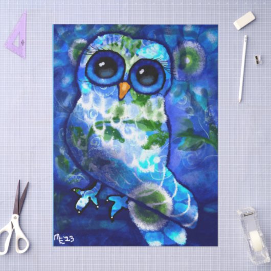 お洒落抽象芸術フクロウ青い緑のフローラの分離 薄葉紙 (クラフト)