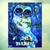 お洒落抽象芸術フクロウ青パーソナライズされた緑 ウィンドウサイン (シート3)