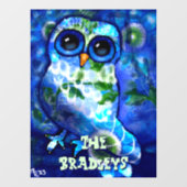 お洒落抽象芸術フクロウ青パーソナライズされた緑 ウィンドウサイン (シート)
