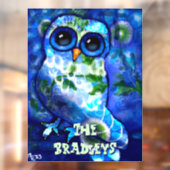 お洒落抽象芸術フクロウ青パーソナライズされた緑 ウィンドウサイン (シート2)