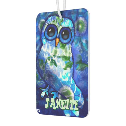 お洒落抽象芸術フクロウ青パーソナライズされた緑 カーエアーフレッシュナー (左)