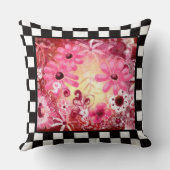 お洒落抽象芸術フローラピンク赤チェッ縁どク クッション (裏面)