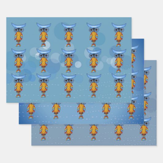 お洒落抽象芸術フールズブルーアイズカラフルフェザー ラッピングペーパーシート (セット)