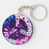 お洒落抽象芸術平和サインフローラ紫ピンク キーホルダー (裏面)