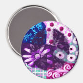 お洒落抽象芸術平和サインフローラ紫ピンク マグネット (正面/裏面)