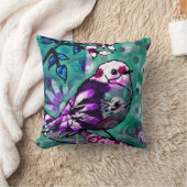 お洒落抽象芸術鳥フローラティール(緑がかった色)紫 クッション (ブランケット)