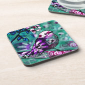 お洒落抽象芸術鳥フローラティール（緑がかった色）紫 コースター (左側)