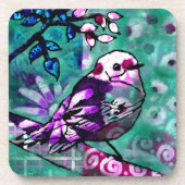 お洒落抽象芸術鳥フローラティール（緑がかった色）紫 コースター (正面)